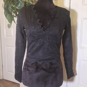 Y2K Elegant Black Lace V Neck Women's Top